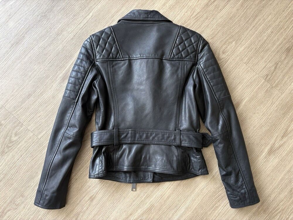 AllSaints Women’s Black Bryden Biker moto jacket Lamb Leather Sz UK 10 US 6 EU38 - Picture 4 of 8